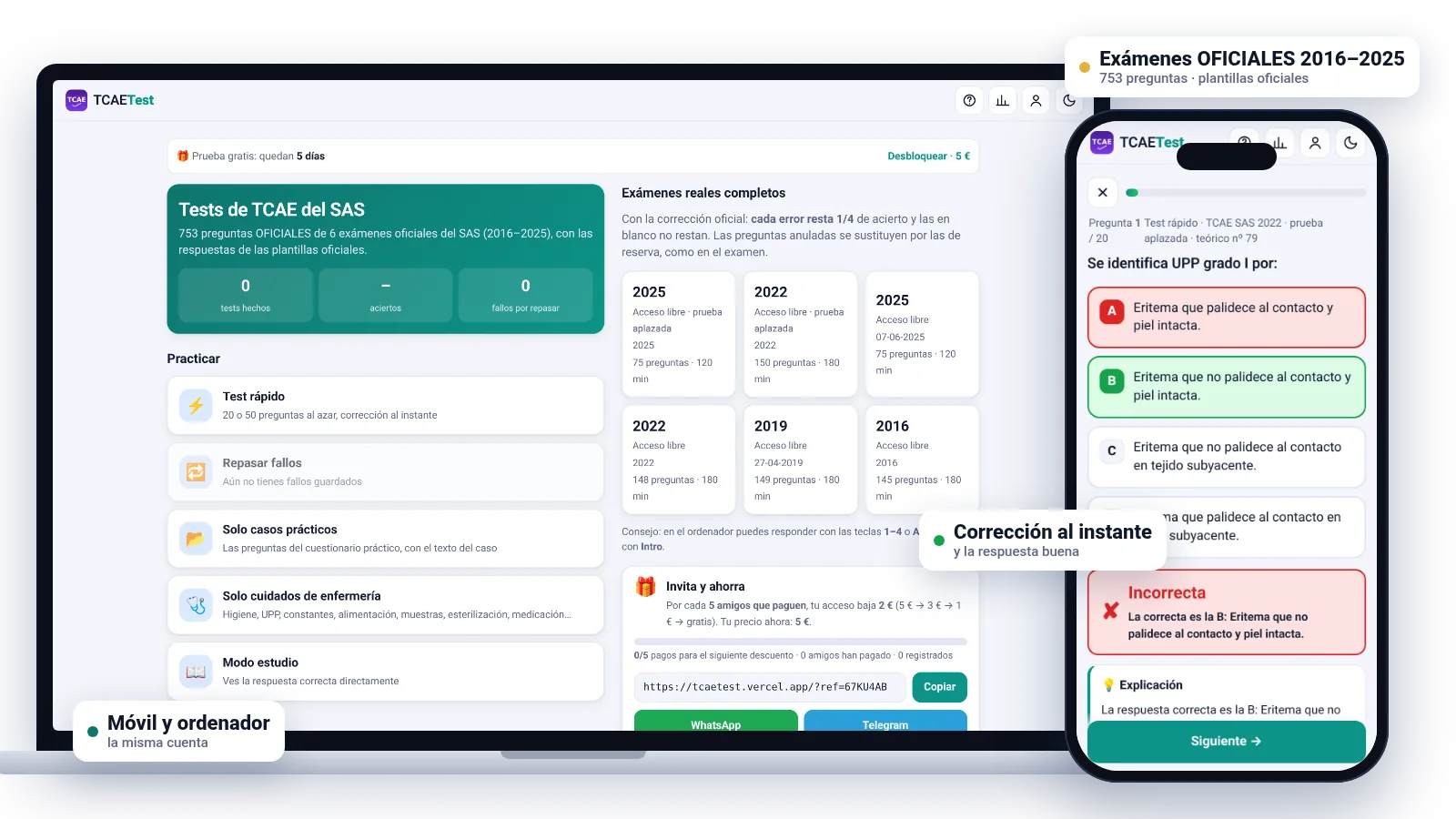 TCAETest en un portátil y en un móvil